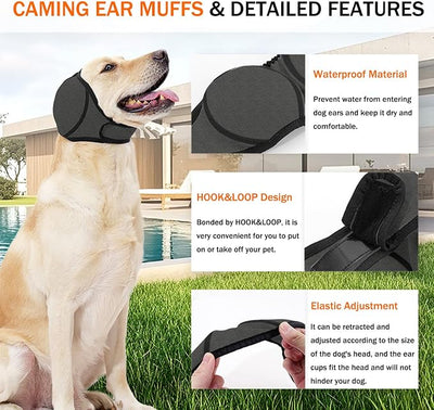 BAMY Swimming Waterproof Dog Ear Caps, Calming Large Dog Ears Cover, Pet Shower Muffs for Ear Protection for Bath for Grooming (Gray, M (Head Circumference 14"-19"))
