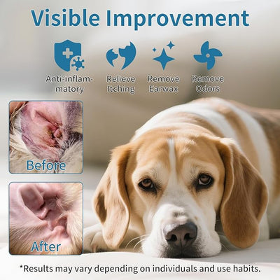 Dog Ear Cleaner, Contains Aloe Vera, Relieves Itching, Removes Earwax Buildup, Debris, Odors, Non Irritating, with Extended Soft Silicone Dropper, For Dogs and Cats, 1 Bottles (2.03 oz in total)