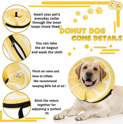 Inflatable Dog Cone Collar for Large Medium Small Dogs, Soft Adjustable Recovery Cone for Dogs Cats,Dog Neck Donut Alternative After Surgery(Lemon,Large