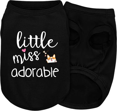 Cotton Dog Shirt with 'Little Miss Adorable' Corgi Head Print, Soft & Breathable Pet Apparel for Small, Medium, and Large Dogs, All-Season Sleeveless Vest, Cute and Comfortable Dog Outfit.Black XL