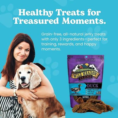 Classic Duck Bites, Soft Jerky Treats for Dogs, Grain-Free & All-Natural, Ideal for Training, Portioning, and High-Value Rewards for All Breeds & Ages - 3.5 Ounce Pouch