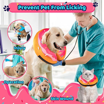 Grand Line Donut Inflatable Collar for Dogs and Cats, Soft Recovery Dog Cone After Surgery, Protective Pet Neck Cone for Small, Medium, Large Dogs, Not Block Vision (Pink, XL)