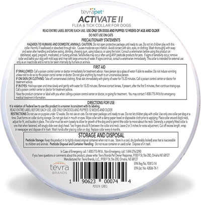 TevraPet Activate II Flea and Tick Collar for Dogs, 12 Months Prevention, 2 Count, for Medium and Large Dogs