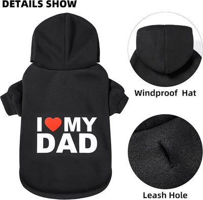 Dog Sweater Dog Hoodie Cold Weather Dog Coat Hooded Sweatshirt for Puppies,Cats, Small Medium Large Dogs (Large, Black (I Love My Dad))