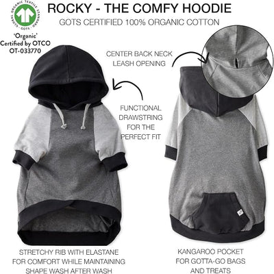 Pet Passion Rocky – The Original Lightweight Hooded Tee 100% Organic Cotton Dog Hoodie Pet Coat Sweater for All Sized Dogs, Black Color Block, Large (40-60 lbs)