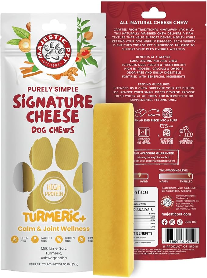 Majestic Pet Himalayan All-Natural Cheese Dog Chews - Long Lasting Dental Chew for Dogs - Healthy Pet Treats with Beneficial Ingredients (Calm & Joint Wellness, Regular, 1 Pack)