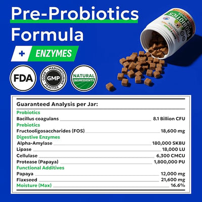 Bark&Spark Probiotics for Dogs - Digestive Enzymes (Gut Health) Allergy & Itchy Skin - Pet Diarrhea Gas Treatment Upset Stomach Relief Pill, Digestion Health Tummy Treat (180Ct Bacon)