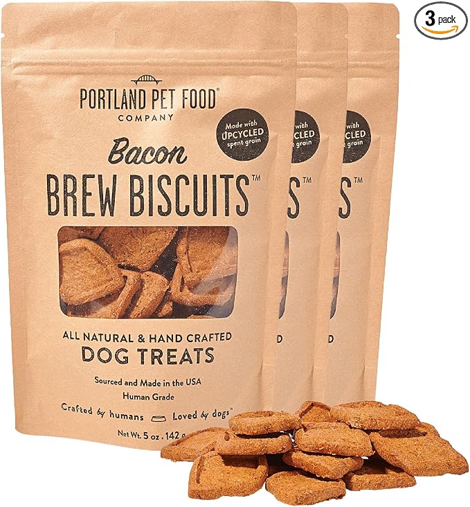 Portland Pet Food Company Bacon Brew Biscuits – Crunchy Limited Ingredient Dog Treats Made with Upcycled Spent Grain, Protein & Fiber Rich Training Treats for Dogs, USA Made, 3 Pack (5 oz)