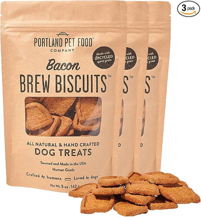 Portland Pet Food Company Bacon Brew Biscuits – Crunchy Limited Ingredient Dog Treats Made with Upcycled Spent Grain, Protein & Fiber Rich Training Treats for Dogs, USA Made, 3 Pack (5 oz)