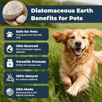 Diatomaceous Earth for Dogs – Natural Powder for Flea & Tick Management, Digestive Cleanse & Detox – Safe for Internal & External Use – Chemical-Free Pet Care – 4.23 Oz