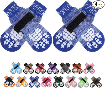 PUPTECK Anti-Slip Dog Socks with Double Sides Grips for Small Medium Large Dogs Hardwood Floors Prevents Licking, Dog Shoes for Hot Pavement Traction Control for Senior Dogs, Royal Blue, XL
