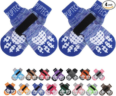 PUPTECK Anti-Slip Dog Socks with Double Sides Grips for Small Medium Large Dogs Hardwood Floors Prevents Licking, Dog Shoes for Hot Pavement Traction Control for Senior Dogs, Royal Blue, XS