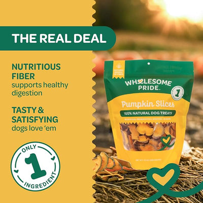Wholesome Pride Pumpkin Slices Dog Treats, Single Ingredient, Dehydrated, All Natural, 5 oz