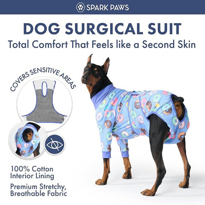 Spark Paws Dog Surgery Recovery Suit – Dog Recovery Suit After Surgery, Anti-Lick Dog Onesie, Abdominal Wound Protector, Soft Cone Alternative for Spay Neuter Male Female Pet Recovery - Donuts - XL