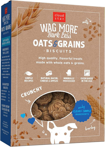 Cloud Star Wag More Bark Less - Dog Treats - Crunchy Biscuits - Oats & Grains Bacon, Cheese & Apples - 16 oz Box