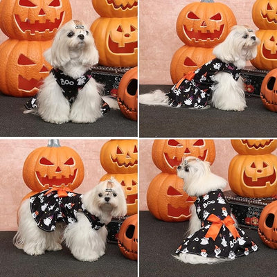 CuteBone Dog Mesh Dress Halloween Puppy Sundress Pet Outfit Summer Fashion for Small Dogs Girl Cat Clothes