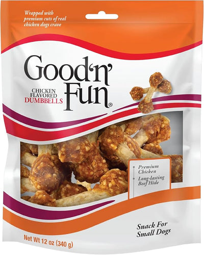 Good'N'Fun Chicken Flavored Dumbbells, Rawhide Snacks for Small Dogs