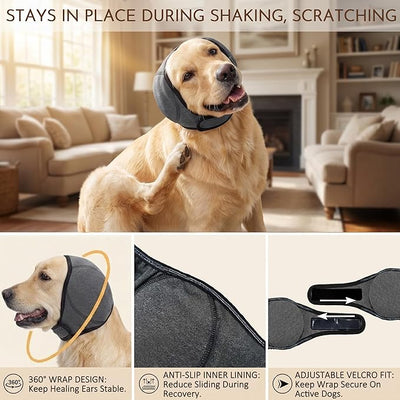 HOFi No-Shake Ear Wraps for Dogs: Reduce Ear Shaking by 95% During Hematoma Recovery - Secure No-Slip Fit After Surgery - Cone Alternative for Large Breeds Labs/Goldens/Shepherds