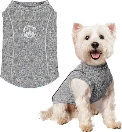 PETCARE Sun Protection Dog Shirts for Small Dogs Quick Dry Soft Stretchy Dog T-Shirts with Reflective Label Tank Top Sleeveless Vest Pet Clothes, Athletic Fabric, Grey, S (Chest 15" Length 11.8")