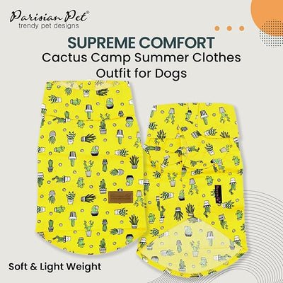 Parisian Pet Cactus Dog Shirt - Cotton Clothes for Large Dogs - Stylish Tropical Yellow Dog Outfit - Lightweight and Soft Puppy Clothes - Trendy Tshirts for Dogs - Comfortable Summer Camp Pet Apparel