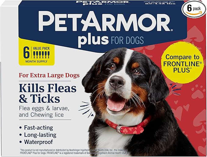 PetArmor Plus Flea and Tick Prevention for Dogs, X-Large Dog Flea and Tick Treatment, 6 Doses, Waterproof Topical, Fast Acting, For X-Large (89-132 lbs)
