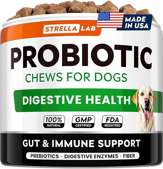 Dog Probiotics for Digestive Health & Enzymes - Diarrhea, Gas, Upset Stomach Relief & Season Allergy - Pet Probiotics for Dogs- Chews for Digestion - Gut Health for Dogs (60Ct)