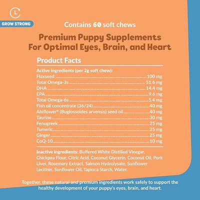 Snuggle Puppy Puppy Bites Grow Strong Supplement - Dog Soft Chews for Overall Health - Omega 3 Supplement for Dog Health - Fish Oil Chews for Dogs - 60 Soft Chews