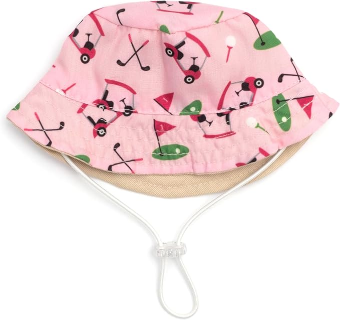 THE WORTHY DOG Golf Bucket Hat for Dogs – Lightweight Pet Sun Hat with Adjustable Chin Strap, Soft Brim & Bright Colors - Pink, Small