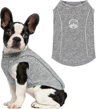 PETCARE Sun Protection Dog Shirts for Medium Dogs Quick Dry Soft Stretchy Dog T-Shirts with Reflective Label Tank Top Sleeveless Vest Pet Clothes, Athletic Fabric, Grey, XXL (Chest 26" Length 19.7")