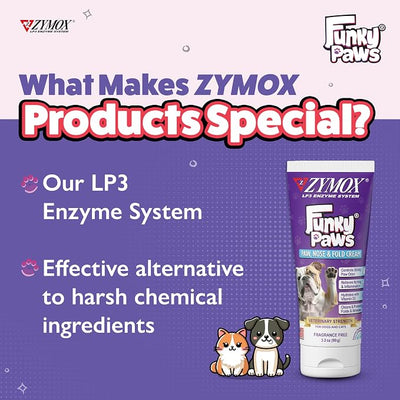 Zymox Funky Paws - Paw, Nose & Fold Cream for Dogs & Cats - Veterinary Strength - Reduces Corn Chip Feet Smell - Hydrates & Soothes the Skin - Relieves Itching & Irritation - Fragrance Free - 90g