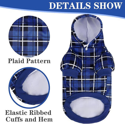 EXPAWLORER Plaid Dog Hoodie - British Style Warm Dog Sweater Shirt with Leash Hole,Pitbull Clothes Outfits,Winter Coat Apparel for All Breeds Puppy Girl Boy-Cat Apparel,Navy Blue X-Small
