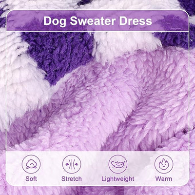 Sebaoyu Turtleneck Dog Pajamas for Small Dogs, Fleece Sweater, Winter Cute Tiny Clothes Outfit Puppy Pet Jumpsuits Chihuahua Yorkie Cat Clothing(Plaid Purple,Small)