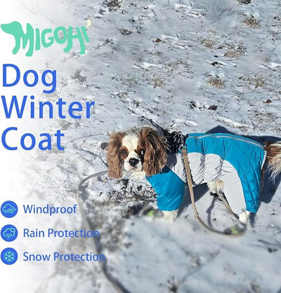 MIGOHI Full Body Dog Coat，Warm Coats for Small Dogs | Reflective Winter Coat for Dogs with Harness,Turtleneck Dog Snowsuit with Legs,Windproof Pet Fleece Puffer Jacket,S,Turquoise