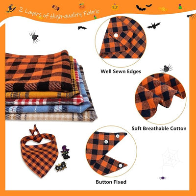 Dog Bandana Plaid,Boo & Witch Cat Embroidery Patches,Orange & Black Large