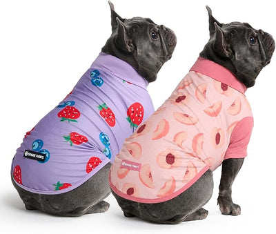Spark Paws Sunblock Dog T-Shirt, SPF30 Protection, Lightweight Breathable Quick Dry for Dogs with Sensitive Skin - Berries & Peaches (Set of 2) - Size L