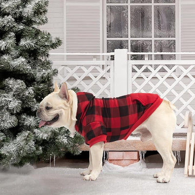KOOLTAIL Dog Christmas Hoodie for Small Medium Large Dogs - Red Plaid Dog Christmas Outfit Sweater with Hat & Pocket for Cold Winter, Warm Soft Hooded Sweatshirt Clothes for Puppy Cats Girls Boys XS