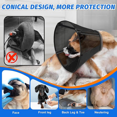 Breathable Mesh Dog Cone Collar for Surgery, Soft Elizabethan Recovery Alternative to Stop Licking,Pet Neck Collar for Large Medium Small Breeds, L