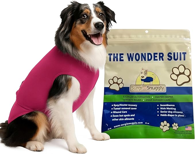 SurgiSnuggly Veterinary Invented Dog Surgical Recovery Suit for Female Spay or Male Dog Neuters, Onesie,Cone Alternative,The Onesie Bodysuit for After Surgery Small, Medium, Large Dogs Pink MS
