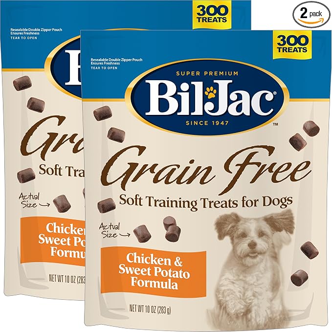 Bil-Jac Grain Free Soft Treats for Dogs, Chicken and Sweet Potato Flavor, Made with Real Chicken Liver, 10oz (2-Pack)