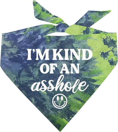 I'm Kind of an A (Problem) Dog Bandana | 100% Cotton Tie Dye Triangle | Made in USA | Do Not Pet | Funny Warning for Reactive or Moody Dogs | One Size | Green/Blue Scrunch (31)
