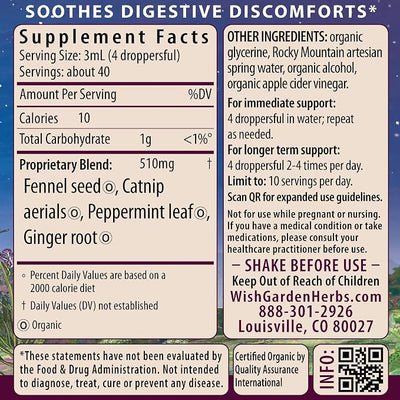 WishGarden Herbs Digestive Rescue, Organic Herbal Tincture, Ginger Fennel Peppermint, Soothes Bloating Gas Nausea, Stomach Relief Liquid Drops, 4 oz