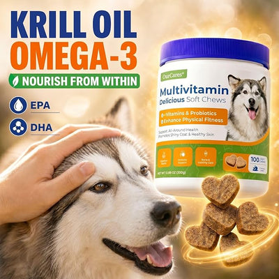 Dog Multivitamin Soft Chews — Glucosamine, Probiotics & Omega 3 for Hip & Joint Support, Skin & Coat, Immune & Digestive Health — Senior Dog Vitamins for All Breeds, Chicken Flavor, 100 Count