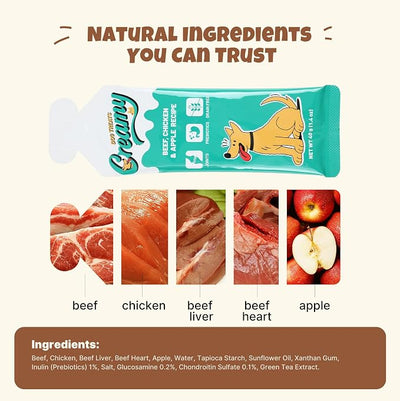 M-PETS Creamy Lickable Dog Treats, Beef Flavor, 8 Tubes Squeeze Up Soft Dog Snacks for Puppies & Seniors, Reward Training or Food Topper,Low-Calorie Grain Free Puree for Joint & Digestive Health