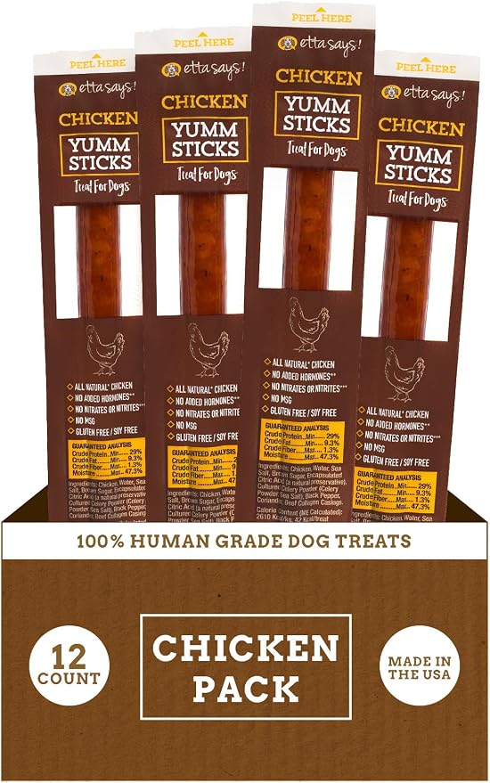 etta says! Yumm Sticks - Real Meat Chicken Dog Jerky Treats - Human Grade - Made in The USA (12 Count Pack of 1)