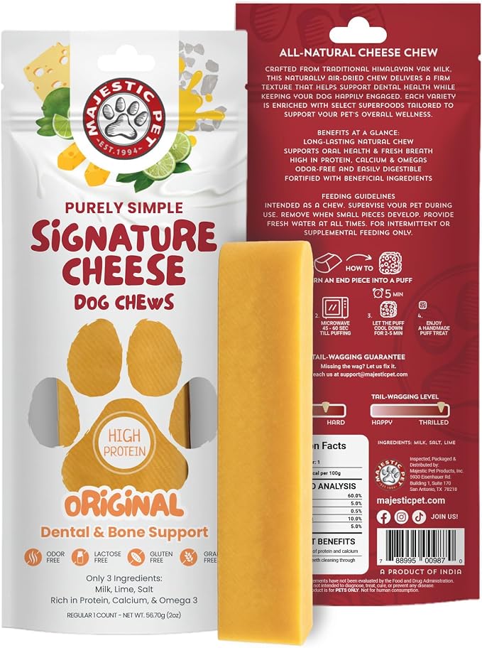 Majestic Pet Himalayan All-Natural Cheese Dog Chews - Long Lasting Dental Chew for Dogs - Healthy Pet Treats with Beneficial Ingredients (Dental & Bone Support, Regular, 1 Pack)
