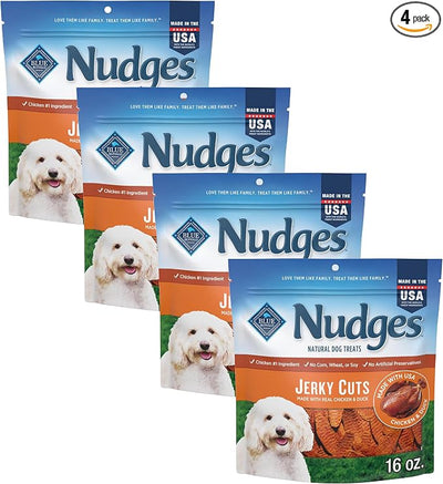 Blue Buffalo Nudges Jerky Cuts Dog Treats, Made in the USA with Natural Ingredients, Chicken & Duck, 16-oz Bag, (Pack of 4)