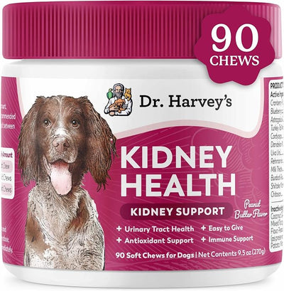 Dr. Harvey’s Kidney Support Soft Chews for Dogs, Renal & Urinary Tract Health Supplement with Turkey Tail Mushroom, 90 Chews