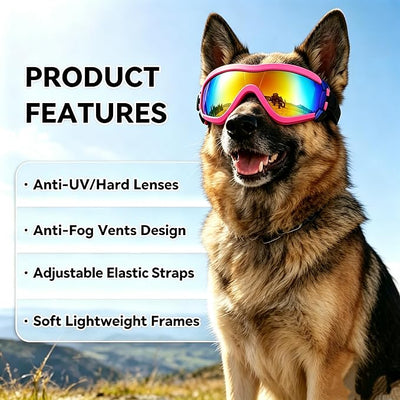 Enjoying Dog Sunglasses Medium to Large Breed, Dog Goggles UV Protection, Large Dogs Driving Eye Protection, Outdoor Windproof Dustproof Anti-Fog, Breathable, Adjustable Straps, Pink