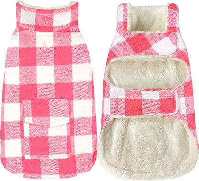 Malier Dog Winter Coat, Classic Plaid Fleece Dog Cold Weather Coats Dog Jacket with Pocket, Windprood Warm Dog Coat Vest Winter Pet Clothes Apparel for Small Medium Large Dogs (Pink, X-Large)