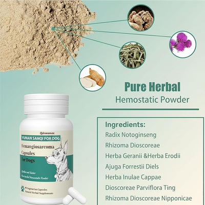Yunan Sanqi Hemostatic Capsules for Dogs, for Hemangiosarcoma, Hemoabdomen, Pericardial Effusion, Cancer Bleeding, Severe Bruising, Ulcer-Related Bleeding